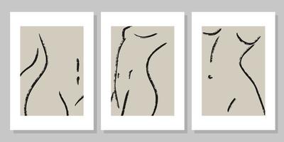 set di stampe per il corpo della donna di linea alla moda. poster estetico contemporaneo di figura femminile. design scandinavo moderno. arte del corpo nudo. disegno minimalista di linee nere. vettore