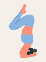 donna che indossa abiti sportivi che fanno yoga. giovane ragazza magra che fa yoga. illustrazione vettoriale colorata disegnata a mano. perdita di peso. concetto di assistenza sanitaria e stile di vita. yoga femminile.