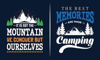 montagna, design t-shirt da campeggio vettore