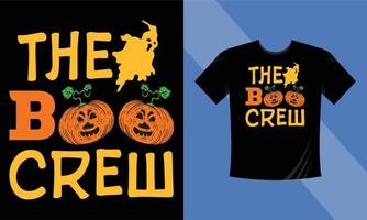 il boo crew spaventoso - modello di progettazione di t-shirt di halloween. notte, luna, strega, maschera. t-shirt con sfondo notturno per la stampa. vettore