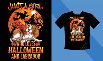 solo per una ragazza che ama halloween e il labrador - modello di design per t-shirt di halloween. labrador, zucca, notte, luna, strega, maschera. t-shirt con sfondo notturno per la stampa.