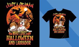 solo un marinaio che ama halloween e il labrador - il miglior modello di design per t-shirt di halloween. labrador, zucca, notte, luna, strega, maschera. t-shirt con sfondo notturno per la stampa. vettore