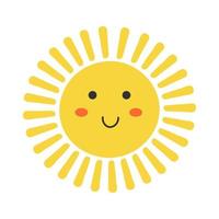 simpatico personaggio del sole dei cartoni animati con la faccia kawaii. semplice mascotte giallo doodle isolato su sfondo bianco. icona disegnata a mano piatta. vettore