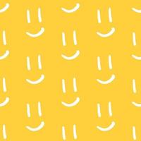modello senza cuciture di doodle astratto con emoji di sorriso. modello di stampa in tessuto semplice vettoriale con simbolo del viso disegnato a mano. sfondo giallo alla moda per i bambini.