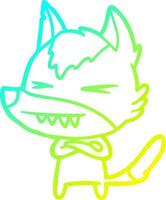 cartone animato di lupo arrabbiato che disegna una linea a gradiente freddo vettore