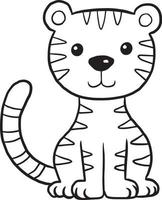tigre doodle cartone animato kawaii anime carino pagina da colorare vettore