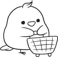 doodle cartone animato pollo kawaii anime carino pagina da colorare vettore