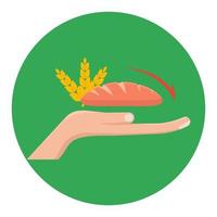 immagini della mano che guarda in alto e del pane accompagnato da una freccia in fondo alla descrizione della crisi alimentare e della crisi della fame vettore