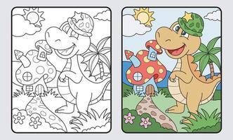 libro da colorare educativo di dinosauro per bambini e scuola elementare, illustrazione vettoriale. vettore