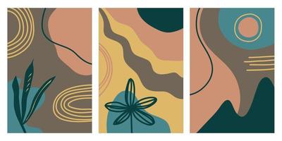 collezione di poster d'arte contemporanea in colori pastello. elementi geometrici astratti tagliati su carta e tratti, foglie e punti. ottimo design per social media, cartoline, stampa. vettore