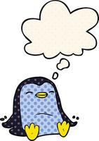 cartone animato pinguino e bolla di pensiero in stile fumetto vettore