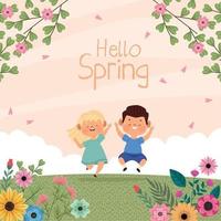 bambini nel giardino di primavera vettore