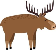 illustrazione piatta di alci carino. cervo, renna con grandi corna. carattere animale del bosco. fauna forestale. mammifero dello zoo. clipart di alce vettore