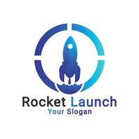 logo di lancio del razzo, logo del razzo di avvio, logo di lancio, modello del logo del razzo vettore