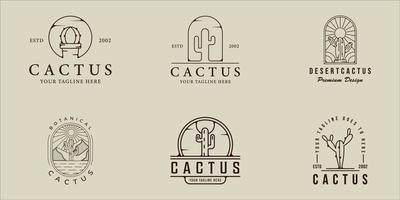 set di cactus line art logo vettore semplice illustrazione minimalista modello icona graphic design. raccolta in bundle di vari botanici nel segno del deserto o ambiente simbolo con tipografia badge