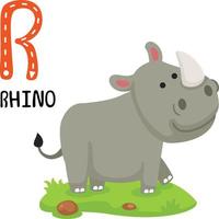 illustrazione isolato animale alfabeto lettera r-rinoceronte vettore