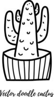 illustrazione del cactus di doodle di vettore. pianta della casa di arte della linea nera in una pentola. ottimo per diversi tipi di design e sfondi vettore