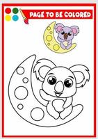 libro da colorare per bambini. koala con la luna vettore