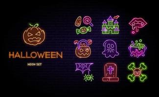 insieme di vettore delle icone al neon di halloween