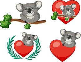 set di diversi koala in stile cartone animato vettore