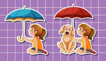 set di personaggio dei cartoni animati che tiene ombrello vettore