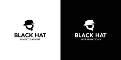 design moderno e unico del logo dell'illustrazione del detective del cappello nero 4 vettore