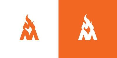 design moderno e professionale del logo del fuoco delle iniziali della lettera m vettore