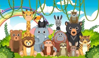 gruppo di animali dello zoo in stile cartone animato piatto vettore
