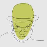 un ritratto a linea continua di un giovane con cappello, berretto, berretto da baseball. .singola linea artistica disegnata a mano doodle contorno isolato illustrazione minima personaggio dei cartoni animati piatto vettore