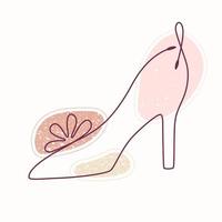 disegno a linea singola di scarpe da sposa con macchie di colore testurizzate. stile di arte linea disegnata a mano di vettore. sfondo strutturato vettore