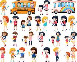 set di simpatici personaggi dei cartoni animati per bambini delle scuole vettore