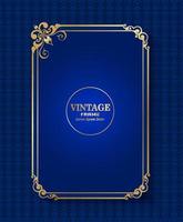 cornice rettangolare sfondo blu scuro decorazione vintage calligrafia cornice oro bordo di lusso vettore