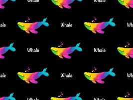 modello senza cuciture del personaggio dei cartoni animati di balena su sfondo nero. stile pixel vettore
