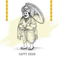 disegno a mano felice onam festival dell'india del sud sul disegno di schizzo di vacanza della carta vettore