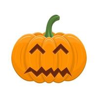 zucca di halloween isolato su sfondo bianco. zucca arancione del fumetto con il sorriso, faccia buffa. il simbolo principale di halloween, le vacanze autunnali. illustrazione vettoriale per qualsiasi disegno.