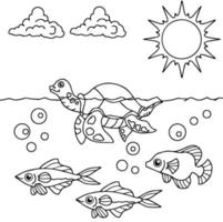 disegno vettoriale colorazione pagina pesce in mare per il bambino