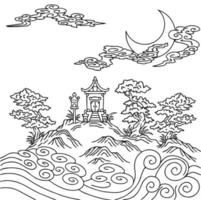 disegno vettoriale paesaggio asiatico contorno pittura