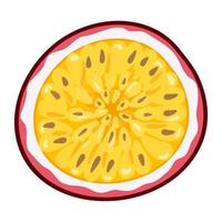 fresco luminoso esotico mezzo taglio frutto della passione isolato su sfondo bianco. frutta estiva per uno stile di vita sano. frutta biologica. stile cartone animato. illustrazione vettoriale per qualsiasi disegno.