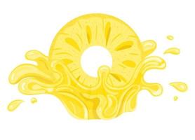 spruzzata di succo di ananas fresco giallo scoppio isolato su sfondo bianco. succo di frutta estivo. illustrazione vettoriale per qualsiasi disegno.