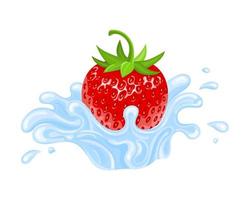 fragola realistica fresca rossa con spruzzi d'acqua isolati su sfondo bianco. cibo dolce. frutta biologica. illustrazione vettoriale per qualsiasi disegno