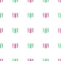 modello senza cuciture con scatole regalo 3d rosa e menta realistiche con nastro bianco su sfondo bianco. natale, capodanno, feste, compleanni. illustrazione vettoriale per design, carta da imballaggio, tessuto.