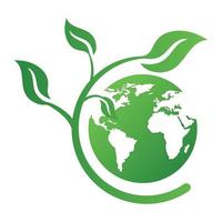 icona del concetto di ecologia con terra e foglie. ricicla il logo. illustrazione vettoriale per qualsiasi disegno.