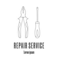 icone di stile di linea di un cacciavite e pinze. logo del servizio di riparazione. illustrazione vettoriale pulita e moderna.