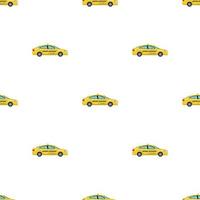 senza cuciture con taxi auto in stile cartone animato. vista di lato. taxi taxi giallo su sfondo bianco. illustrazione vettoriale per design, web, carta da imballaggio, tessuto, carta da parati.