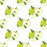 senza cuciture con mele verdi su sfondo bianco. frutta biologica. stile cartone animato. illustrazione vettoriale per design, web, carta da imballaggio, tessuto, carta da parati.