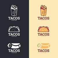 illustrazione vettoriale di tacos logo design. buono per il menu del ristorante e il badge del bar. design del logo fast food, stile retrò dei cartoni animati. illustrazione moderna delle icone di taco.