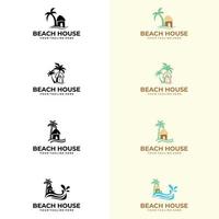 modello di progettazione logo casa sulla spiaggia. logo immobiliare, resort sulla spiaggia, logo del villaggio, logo dell'hotel sulla spiaggia vettore