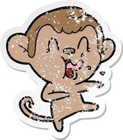 adesivo angosciato di una scimmia pazza cartone animato che balla vettore
