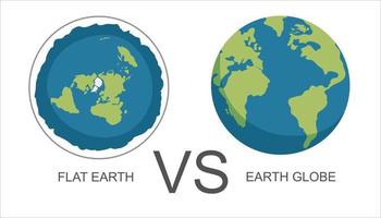 terra piatta. antica credenza nel globo piano sotto forma di disco. terra piatta vs globo terrestre. illustrazione vettoriale