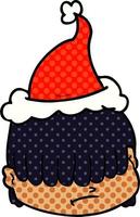 illustrazione in stile fumetto di una faccia con i capelli sugli occhi che indossa il cappello di Babbo Natale vettore